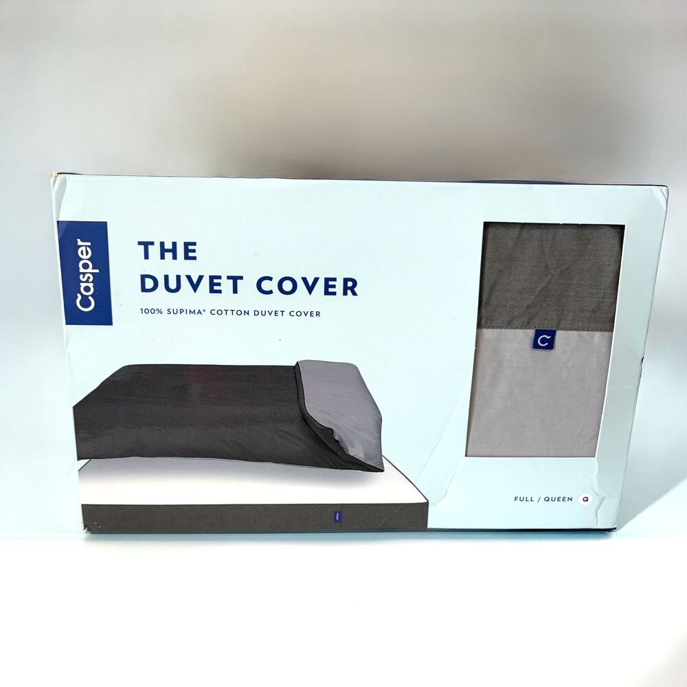 Casper Supima Cotton Percale Duvet Cover Gray Full/Queen 88x92 New In Box